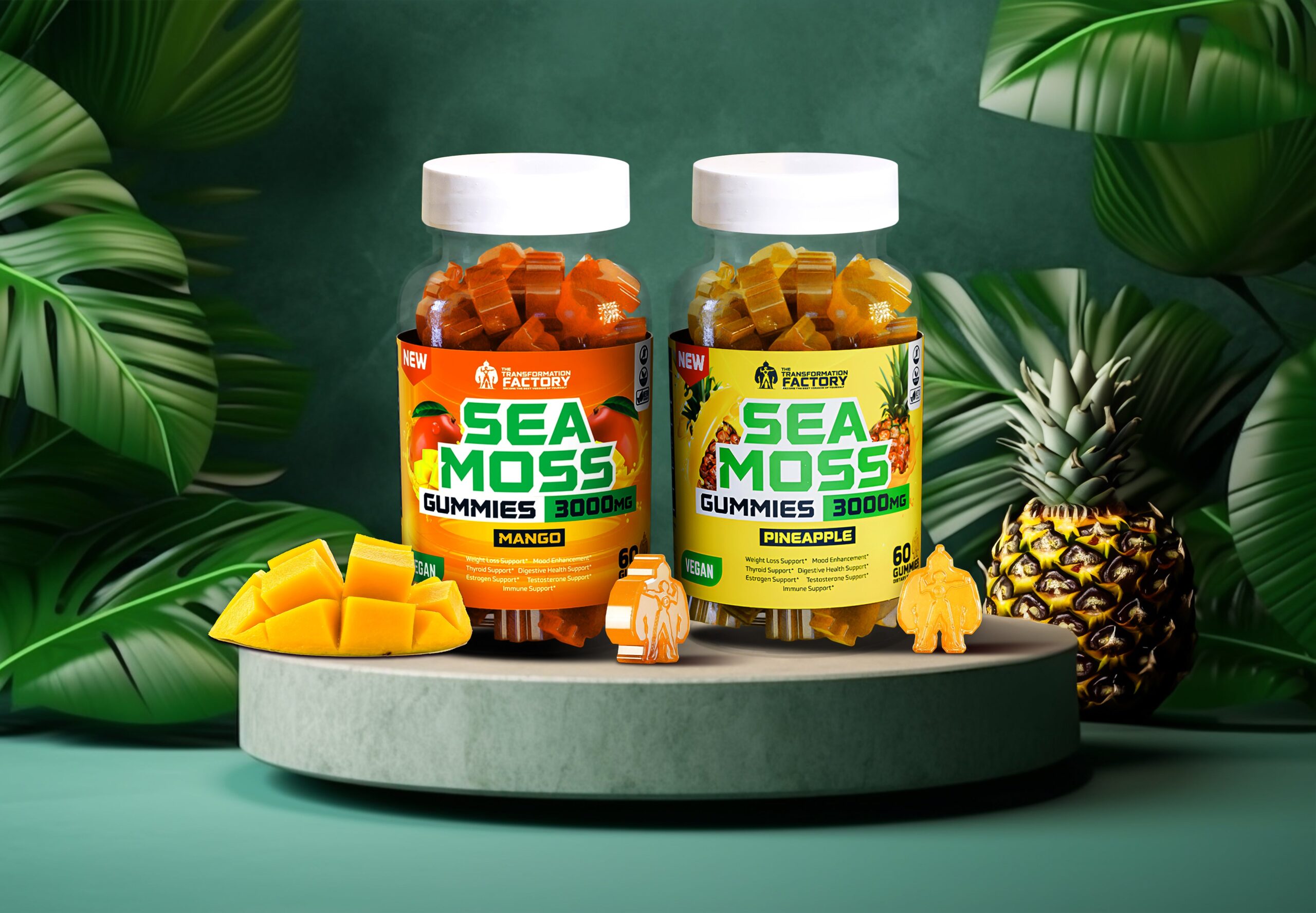 Tropic Burst Gummies Bundle – Mango & Pineapple Sea Moss Gummies – 3000Mg Per Serving